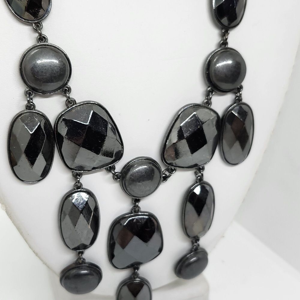 Black Metal Faceted‎ Statement Necklace Bib